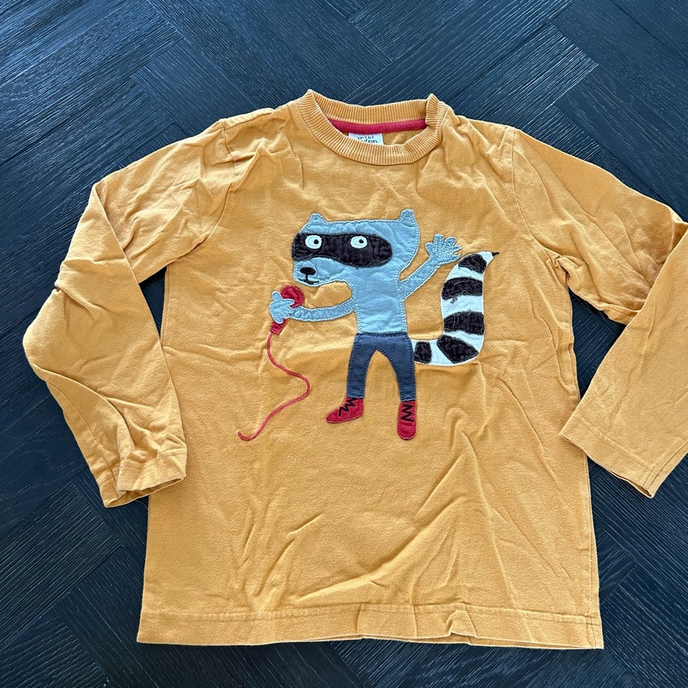 Boden Mustard Long Sleeve Shirt with Raccoon Design